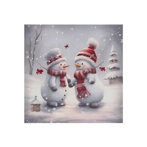 Winter Snowman Unframed Canvas Wall Art 16" X 16"